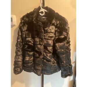 KARL LAGERFELD Tiered Faux Fur Coat Black Women's M Winter Cozy Tier Jacket